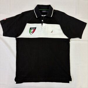 Nautica Men's Polo Shirt Black White Italy Logo Medium #1005